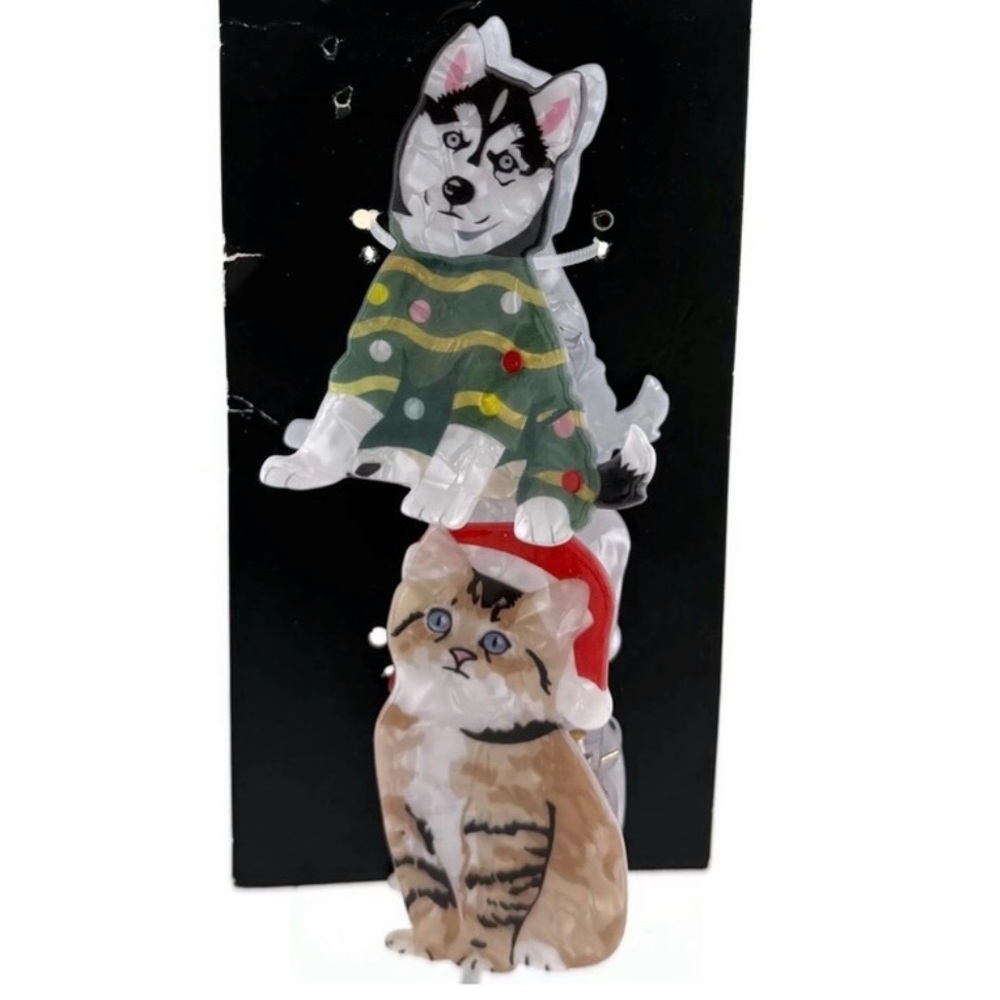 art class Festive Dog Cat Hair Claw Clips Set of 2